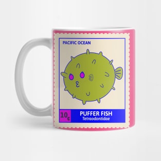 Kawaii Cute Kissy Pufferfish, Ocean Stamp Collection, Pufferfish Lover Mug